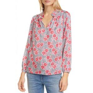Rebecca Taylor Coral Fleur Long Sleeves Silk Blouse Size 8